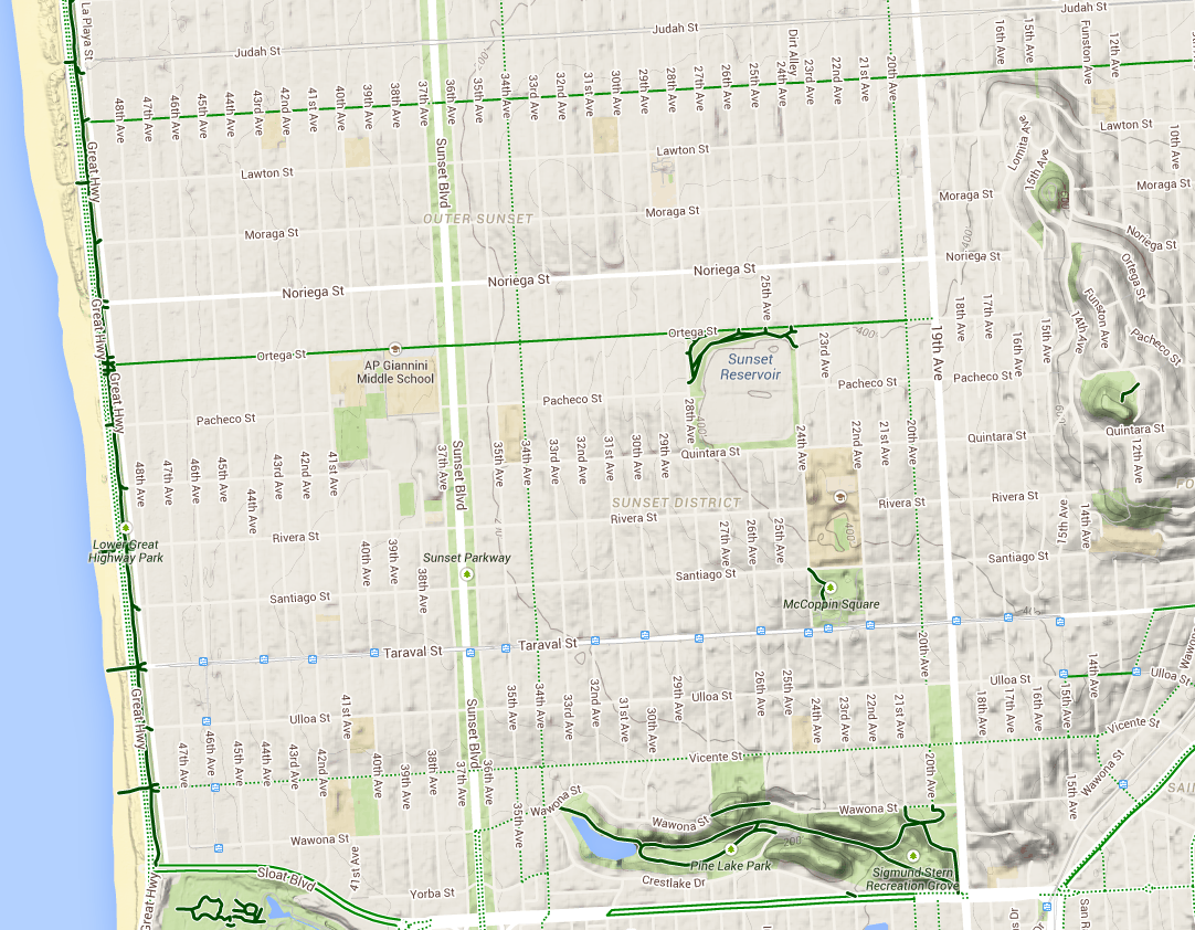 Map of Sunset bike routes
